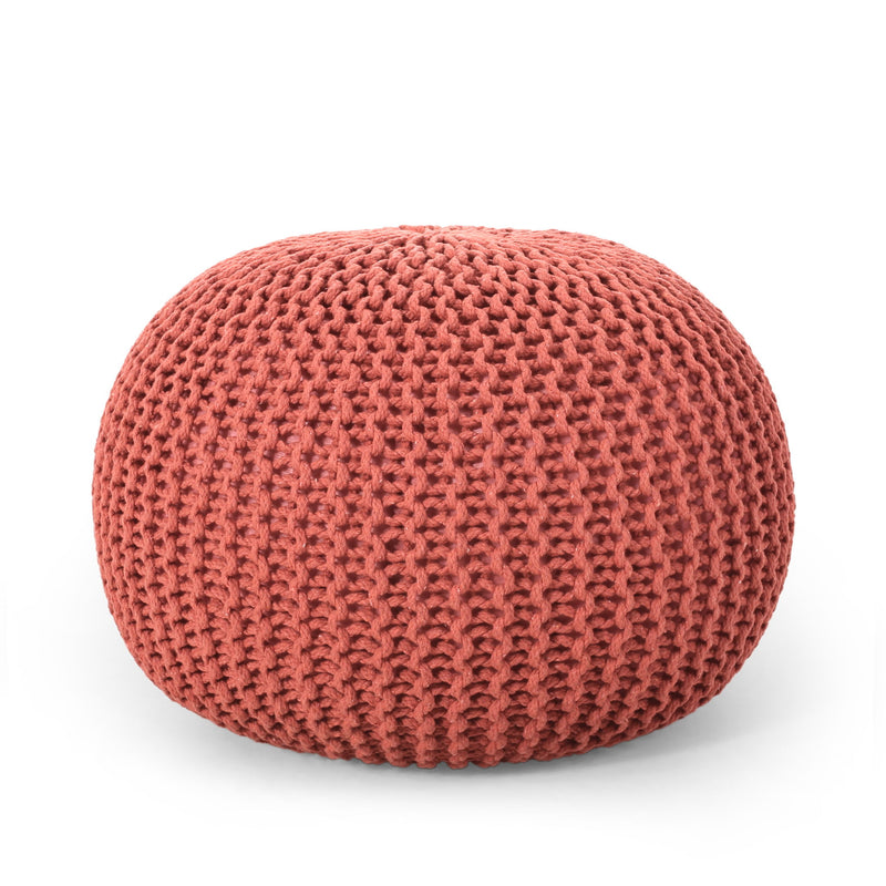 Bordeaux - Knitted Cotton Round Pouf Ottoman, Floor Cushion
