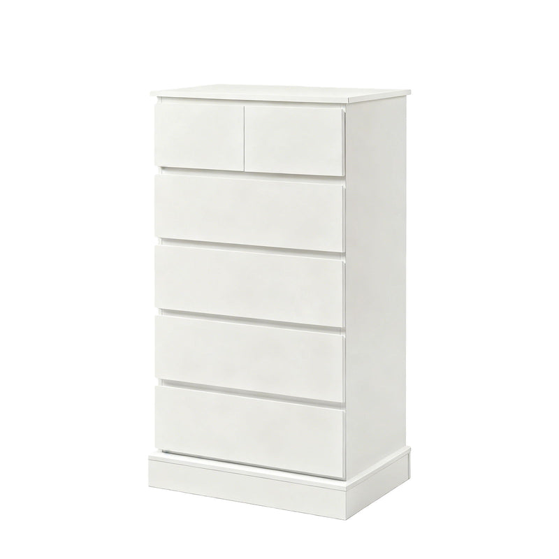 6 Drawer Tall Dresser With Concealed Handles, Vertical Storage Cabinet For Bedroom - White