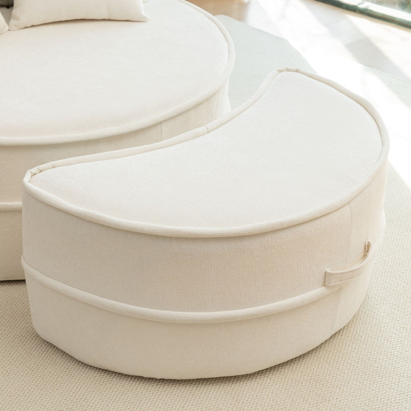 Modern Oversized Round Barrel Accent Chair With Ottoman