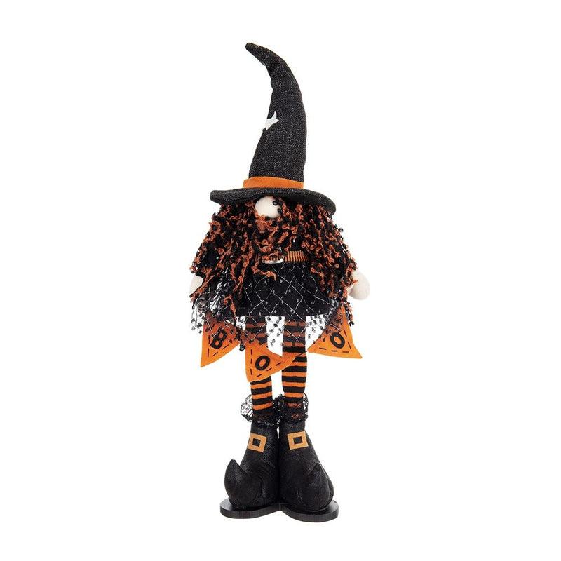 Standing Gnome With Banner & Spring Body, For Halloween Decor - Black / Orange / White