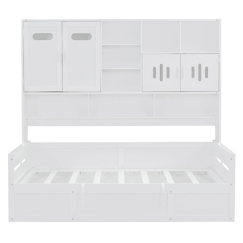 Daybed With All-In-One Cabinet And Shelf