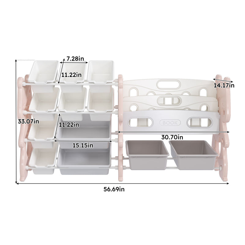 Kids Toy Storage Organizer With 2 Tier Bookshelf, Toy Storage With 12 Bins