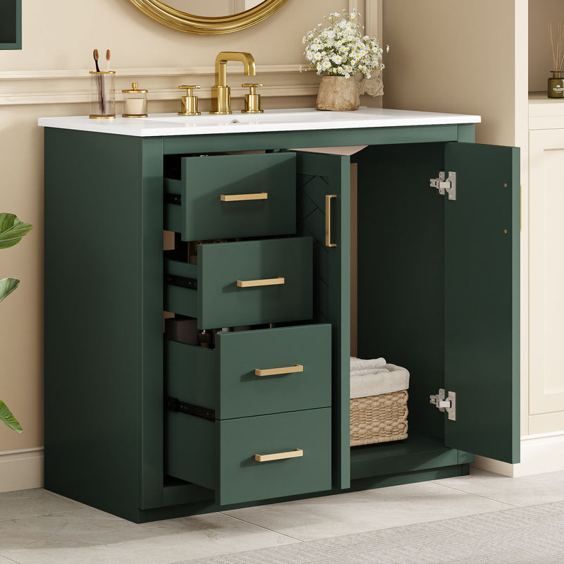 Bathroom Vanity With Sink, Storage Cabinet, Freestanding Set With 3 Drawers & Soft Closing Doors - Green